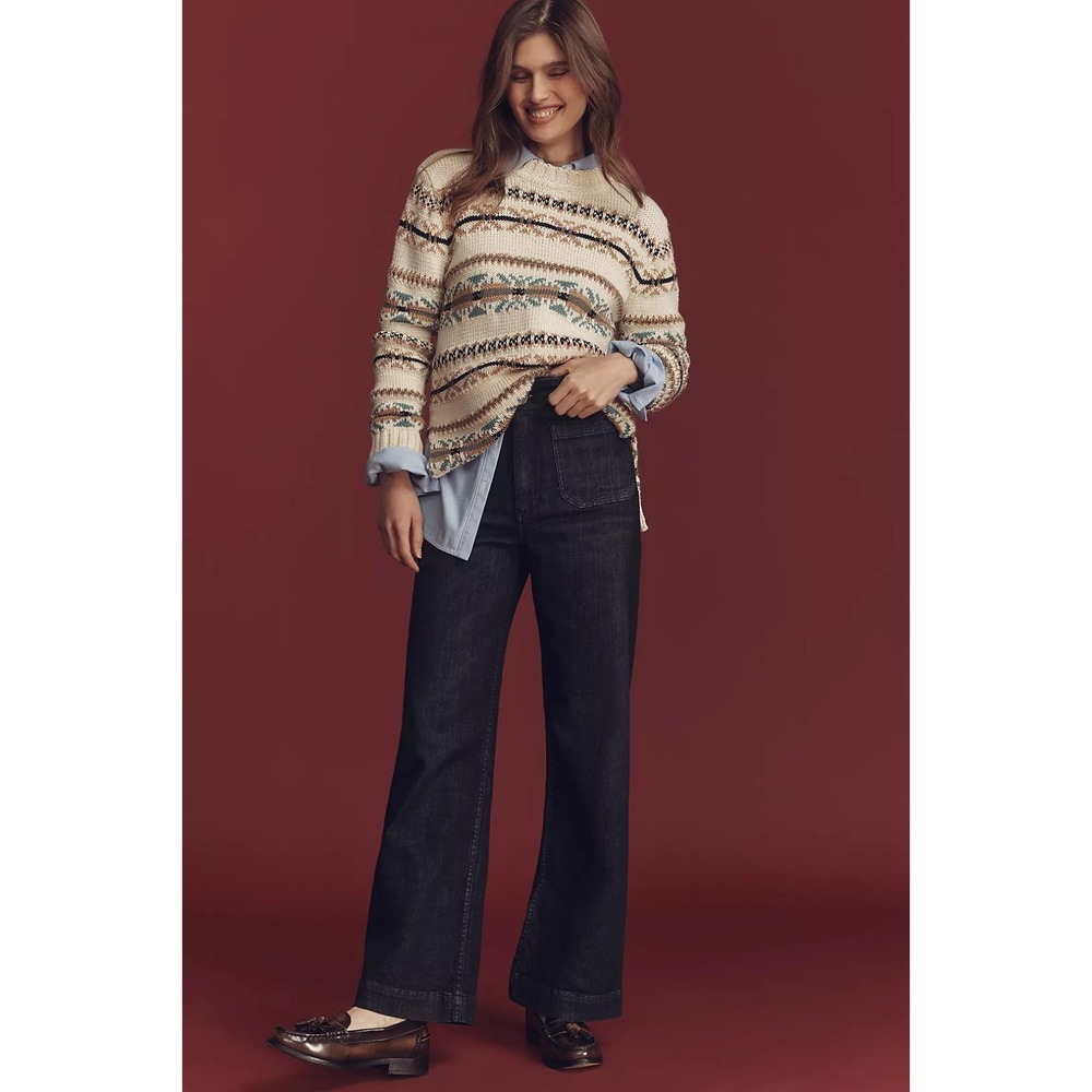 Maeve Anthropologie The Colette Full-Length High-Rise Wide-Leg Jeans Sz 33T Noir